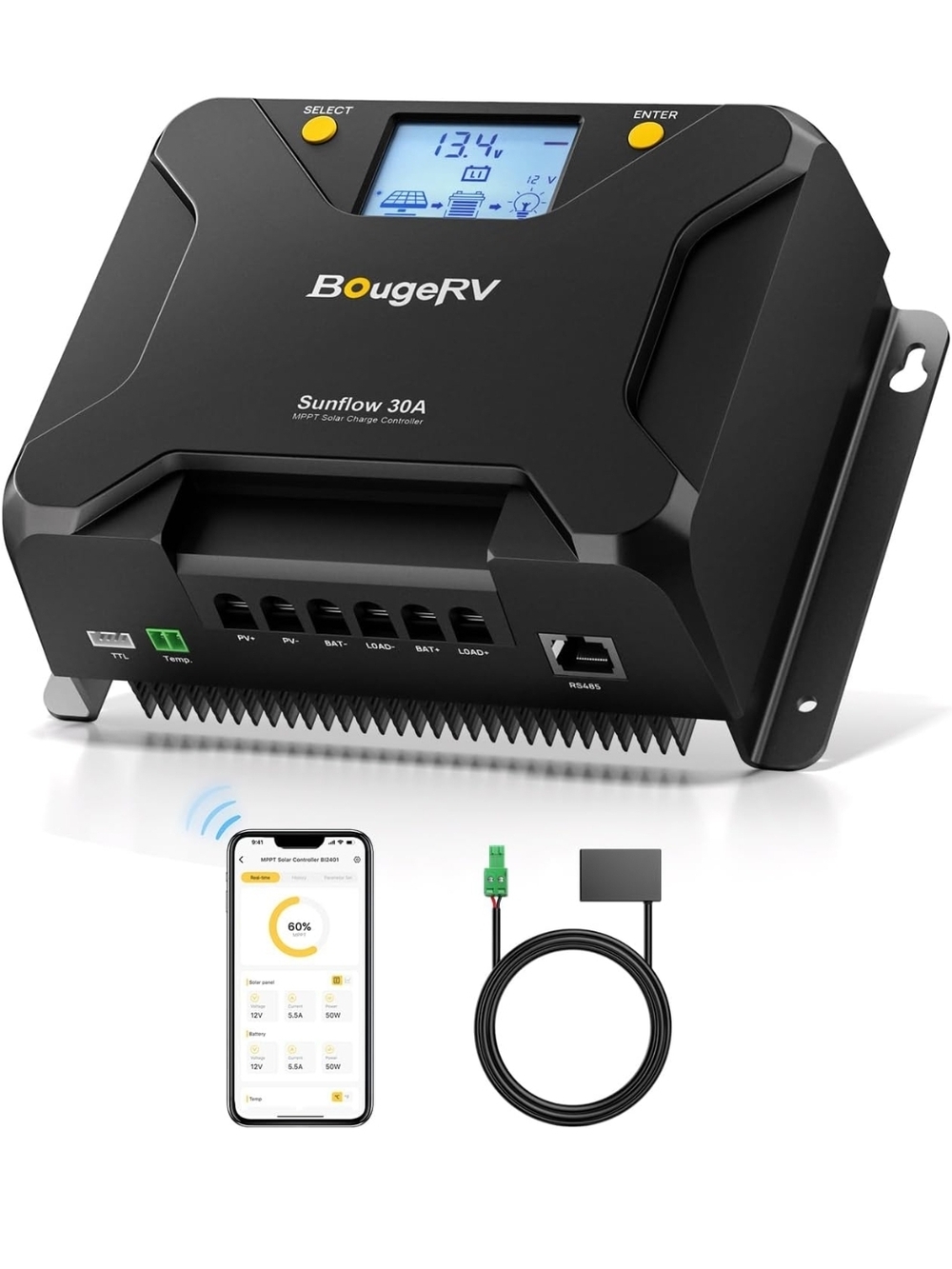 Sunflow 30A MPPT Solar Charge Controller - Black